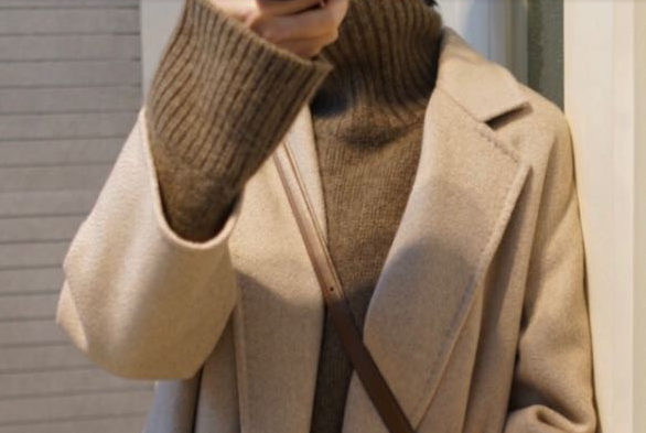 Turtleneck Cropped Outline Brown Full Cashmere Sweater