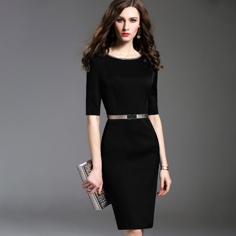 Slim Elegant Temperament Ladies Women's OL Bag Hip Dress