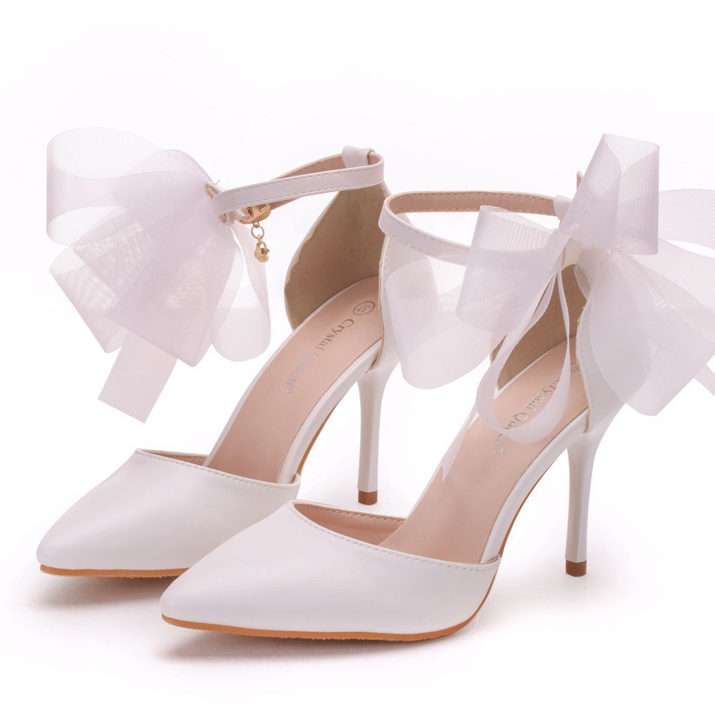 White Butterfly Flower Stiletto Heel Pointed-toe Wedding Shoes