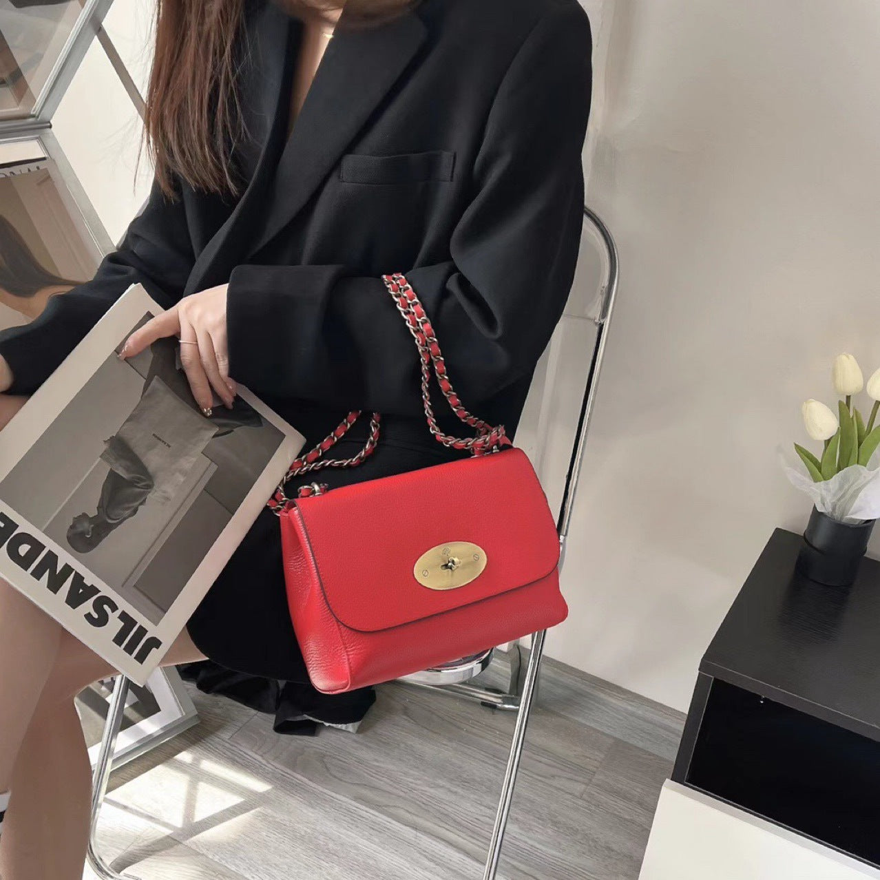 Women's Fashionable Leather Buckle Small Square Bag