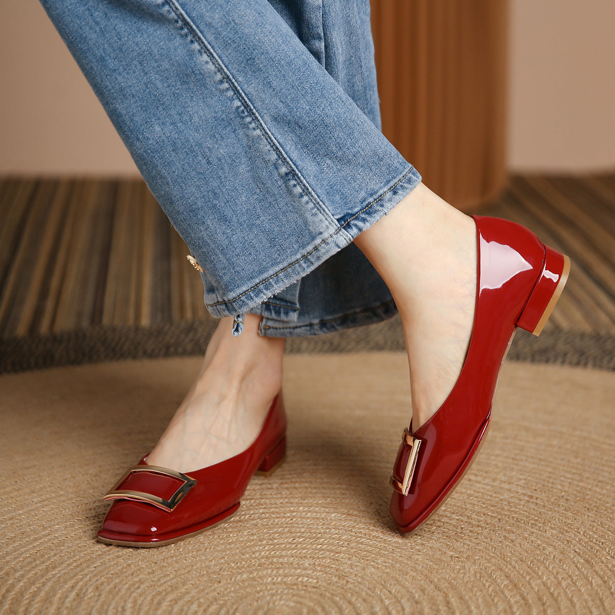 Women's Pumps Korean Style Patent Leather Flat Scoop Shoes