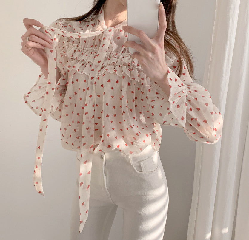 Women's Simple Bow-knot Micro-permeable Chiffon Shirt