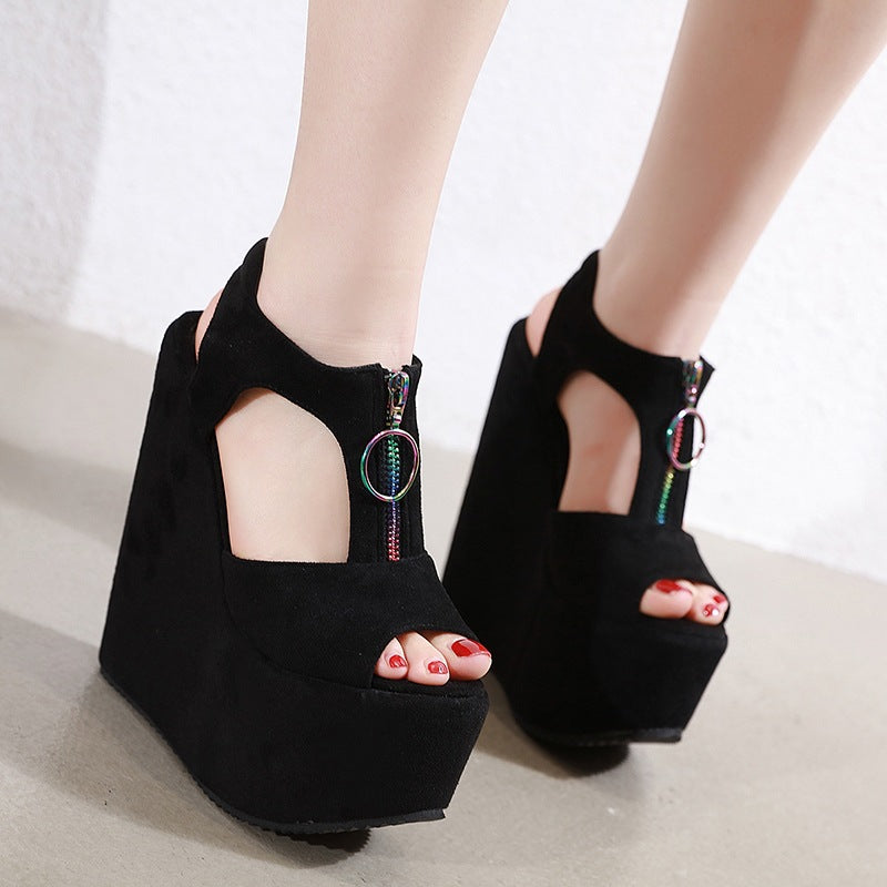 Women's Zipper Platform Wedge Toe Sandals