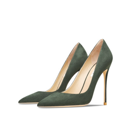 Women's Leather Dark Green Suede High Heels