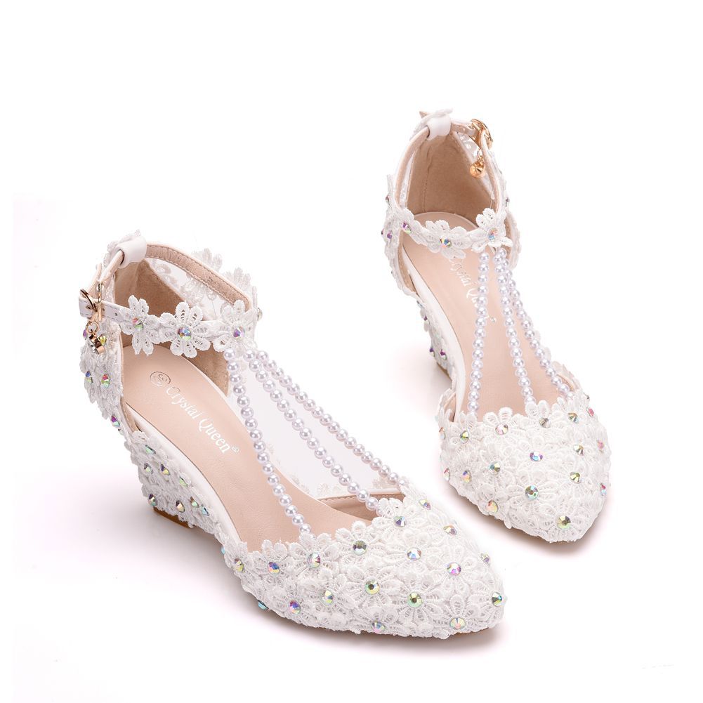 Rhinestone Wedge Lace Sandals